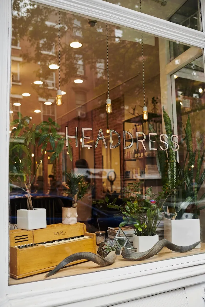 Headdress, hair salon at 312 East 9th Street in Manhattan, New York